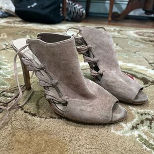 Lord & Taylor Taupe Lace-Up Heels